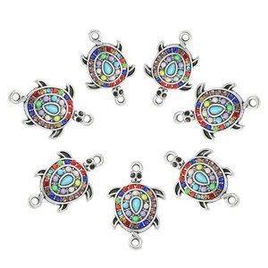 10pc Colorful Sea Turtle Connector Links with Rhinestones 25x16mm